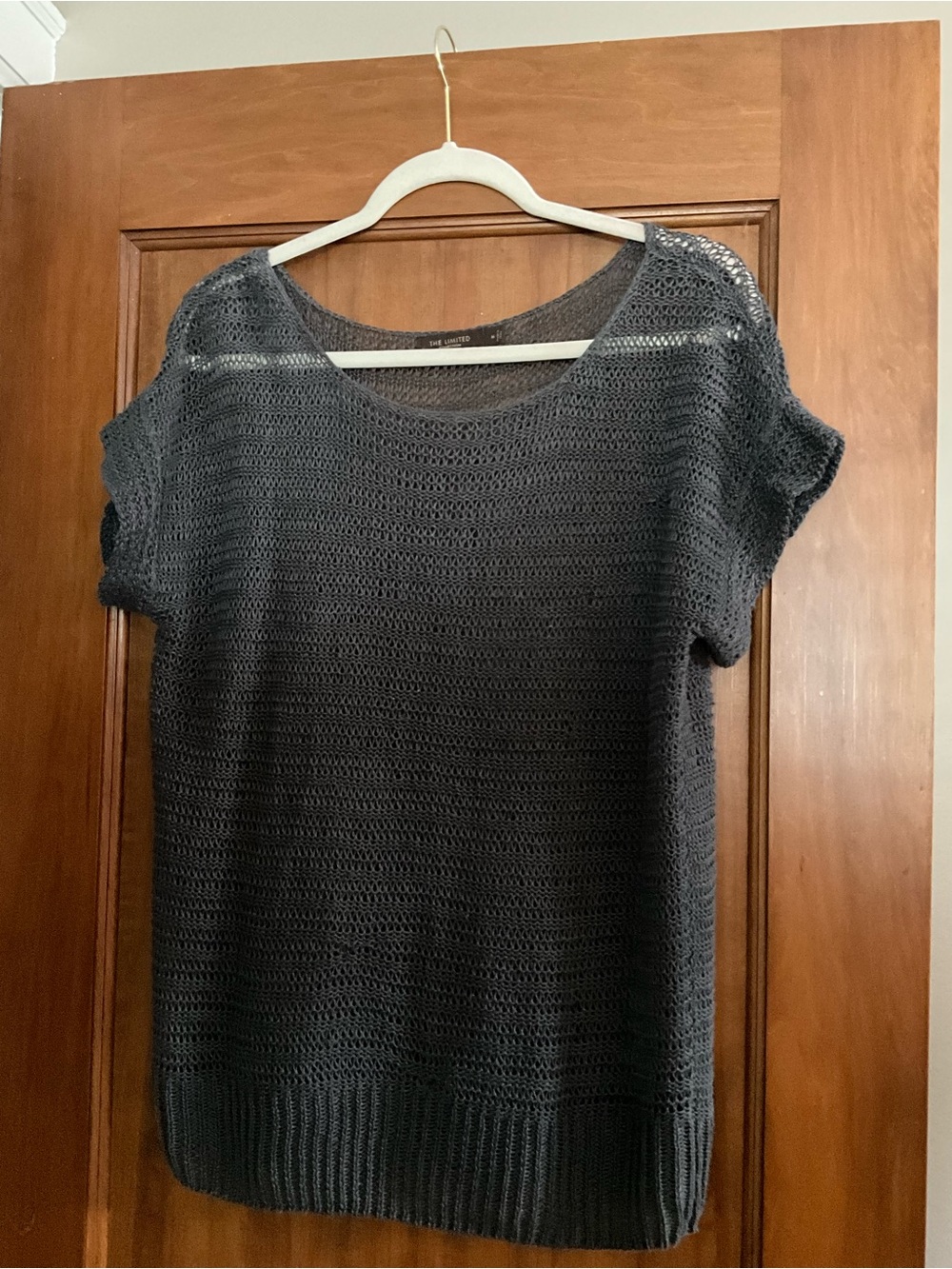 The Limited Open-Knit Short Sleeve Top in Charcoal